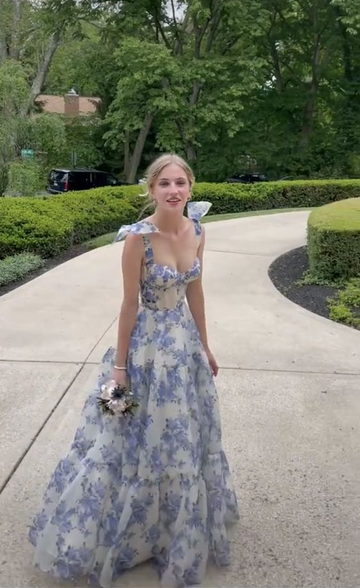 Elegant Floral Print Chiffon Long Prom Dresses Evening Dresses HZ1023